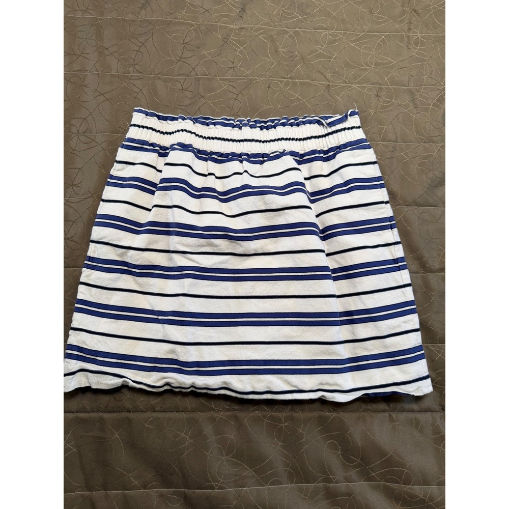 J.Crew Striped Mini Skirt Womens 6 White Blue Cotton Linen Pockets G1800